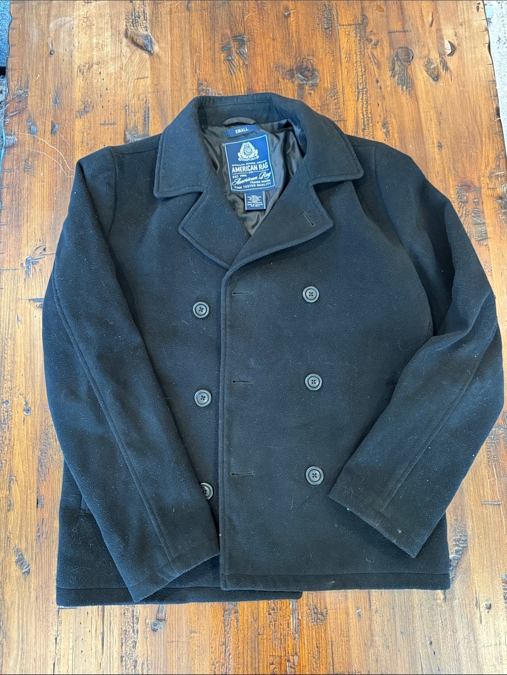 American Rag Black Double-Breasted Wool Pea Coat